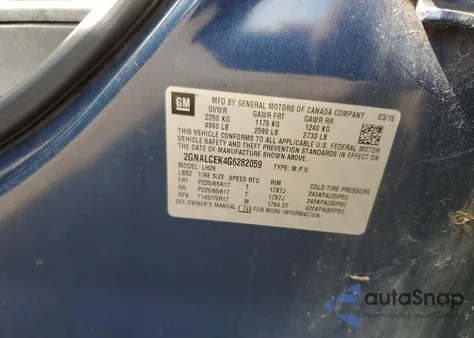 2016 Chevrolet Equinox Lt z USA, uszkodzony, nr VIN 2GNALCEK4G6282059